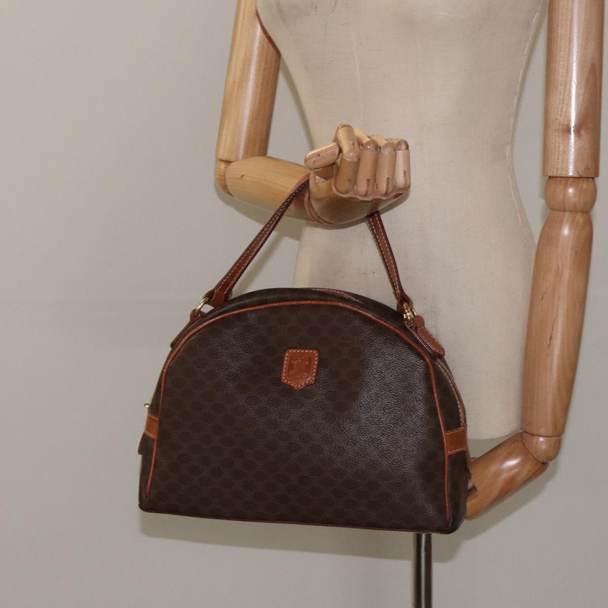 CELINE Macadam Canvas Hand Bag PVC Leather Brown Gold Auth 118211