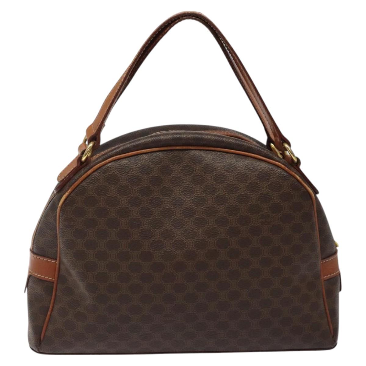 CELINE Macadam Canvas Hand Bag PVC Leather Brown Gold Auth 118211