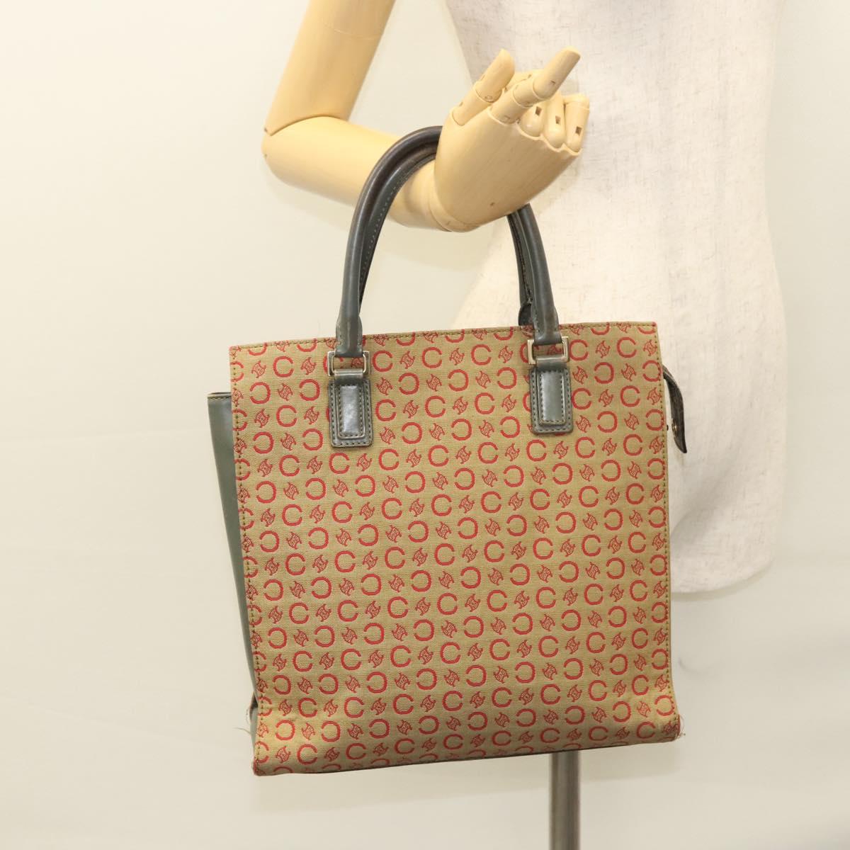CELINE C Macadam Canvas Hand Bag Beige Gold Auth 118212