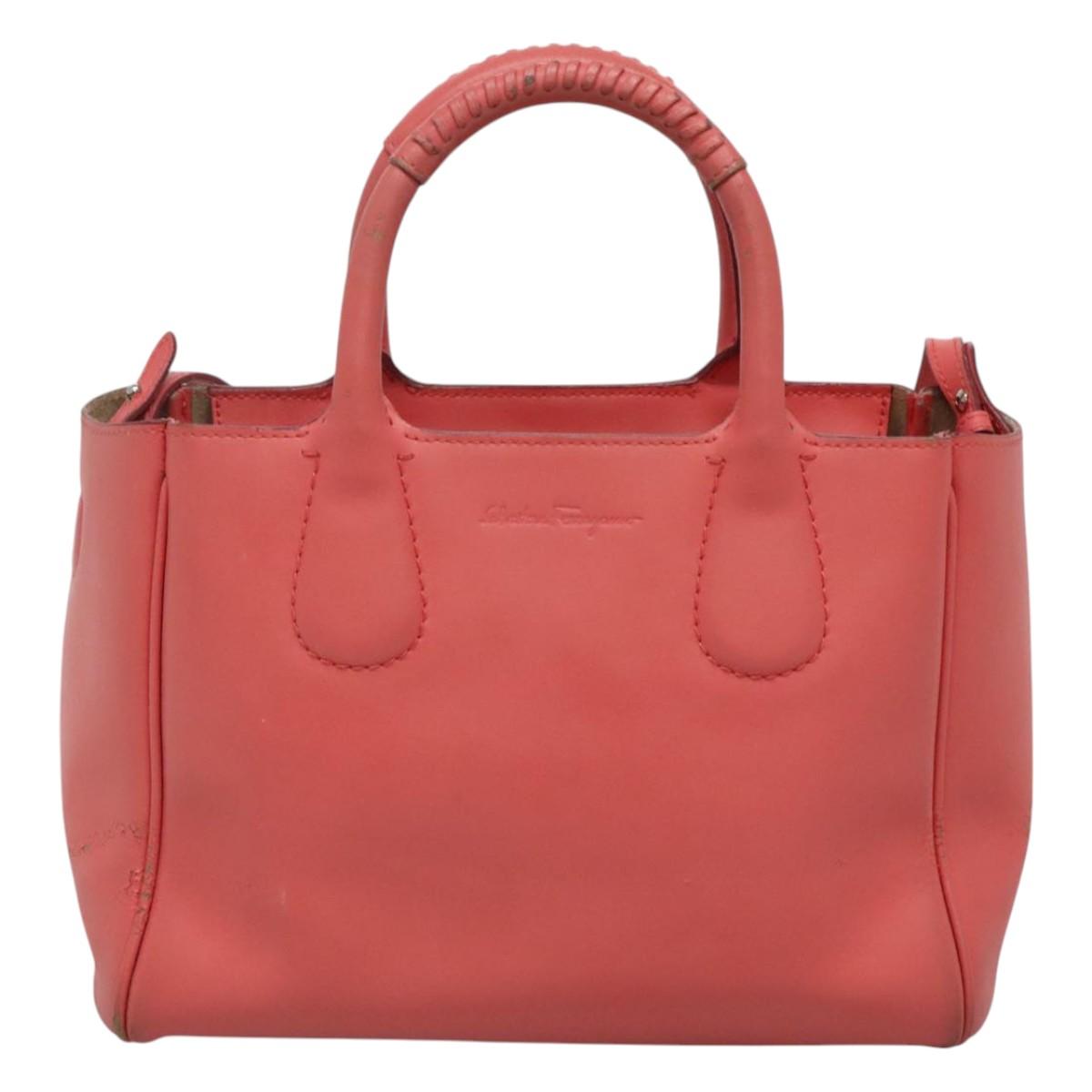 Salvatore Ferragamo Hand Bag Leather 2way Pink Silver Auth 118214
