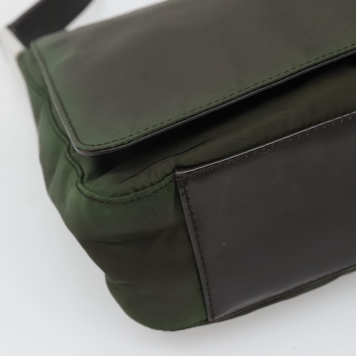 PRADA Shoulder Bag Nylon Khaki Silver Auth 118216