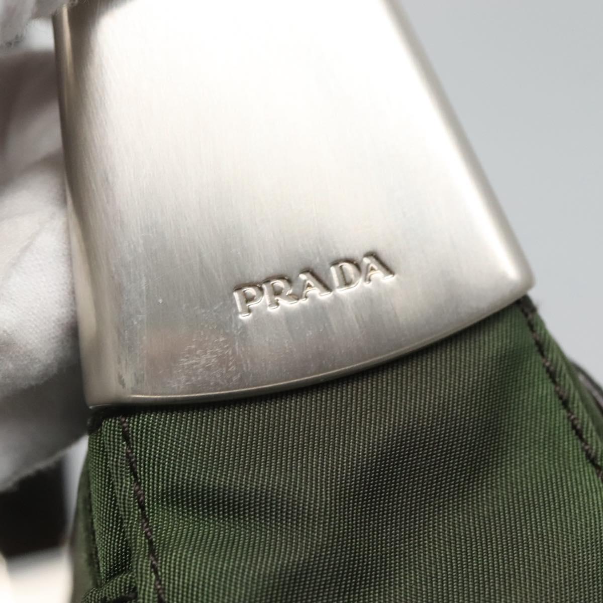PRADA Shoulder Bag Nylon Khaki Silver Auth 118216