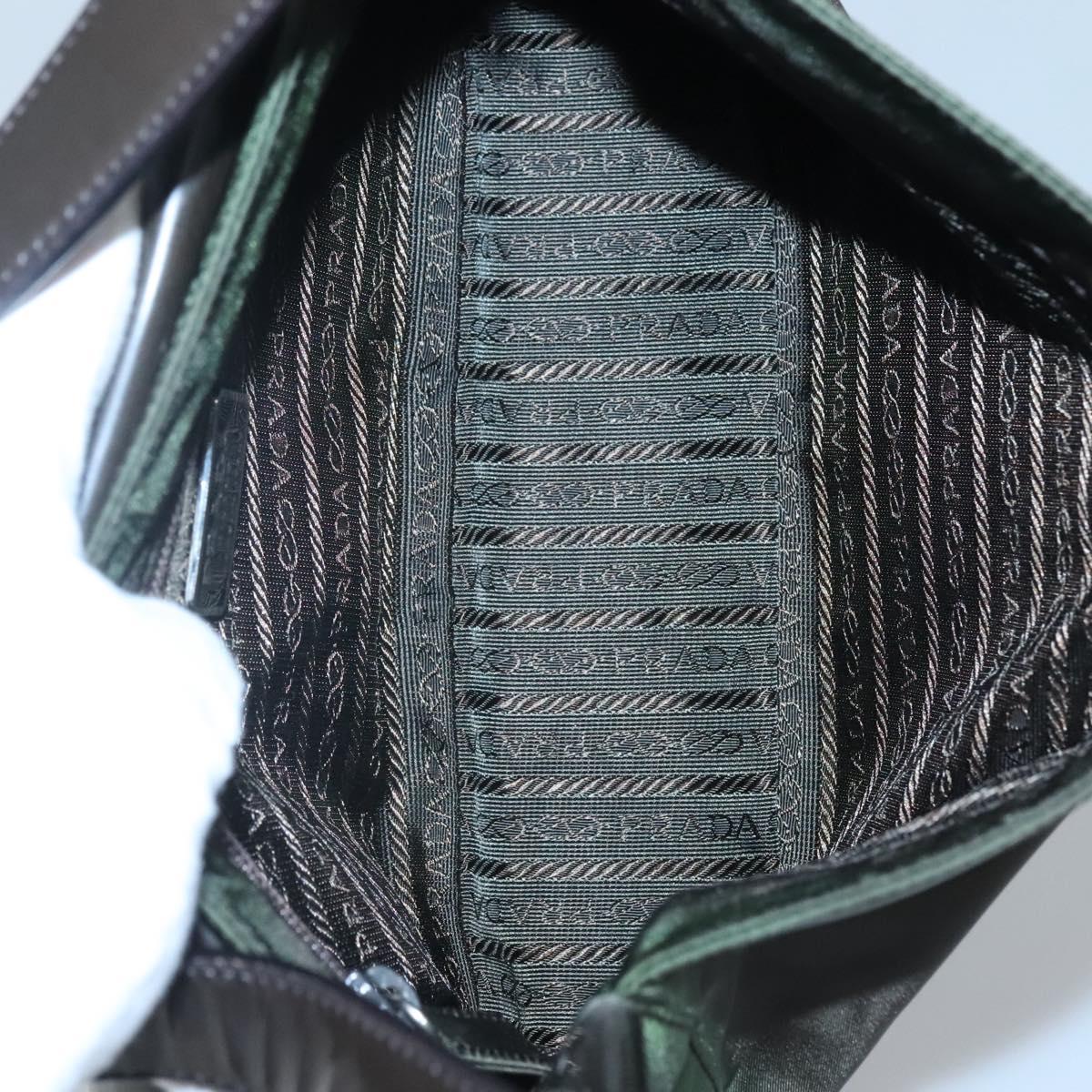 PRADA Shoulder Bag Nylon Khaki Silver Auth 118216
