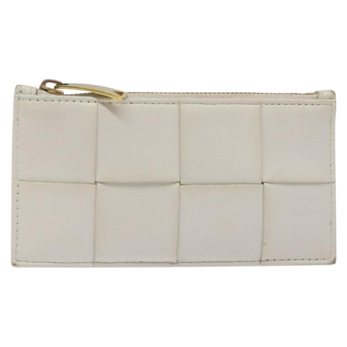 BOTTEGA VENETA MAXI INTRECCIATO Coin Purse Leather White Gold Auth 118221