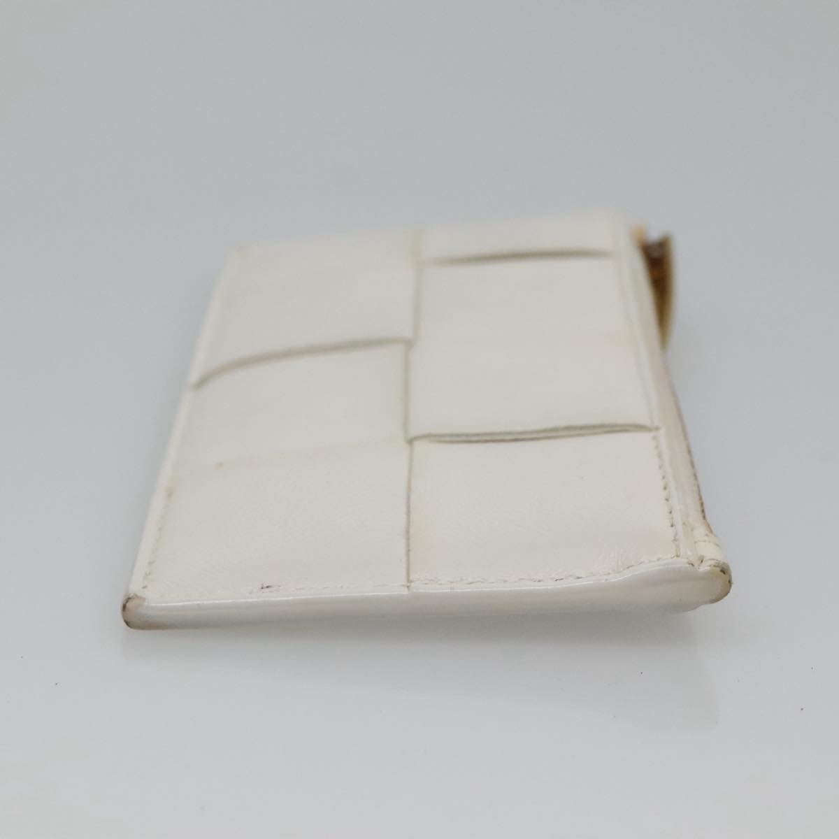 BOTTEGA VENETA MAXI INTRECCIATO Coin Purse Leather White Gold Auth 118221