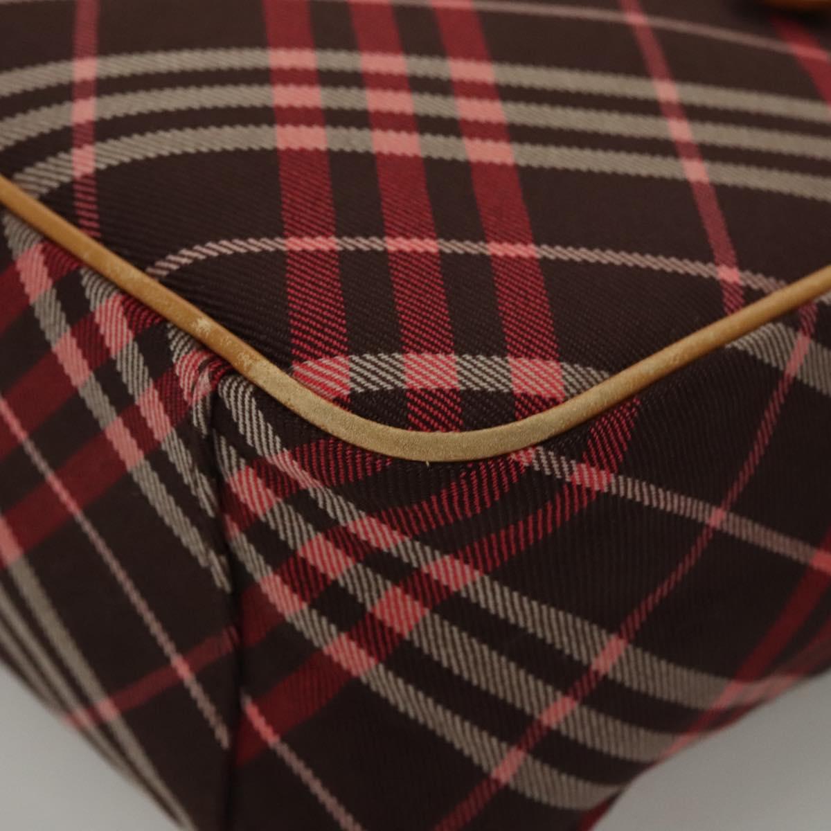 BURBERRY Nova Check Blue Label Tote Bag Canvas Pink Silver Auth 118227