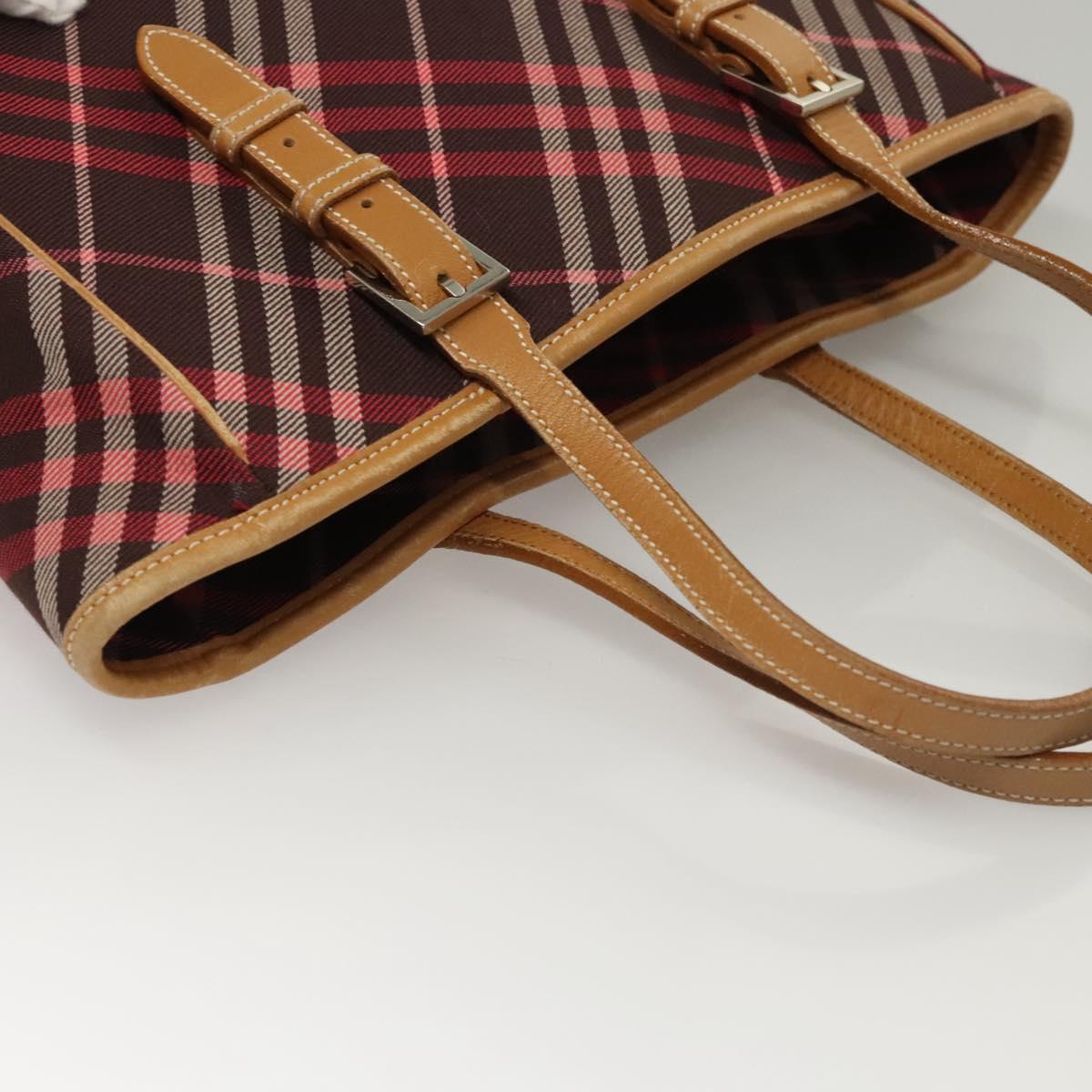 BURBERRY Nova Check Blue Label Tote Bag Canvas Pink Silver Auth 118227