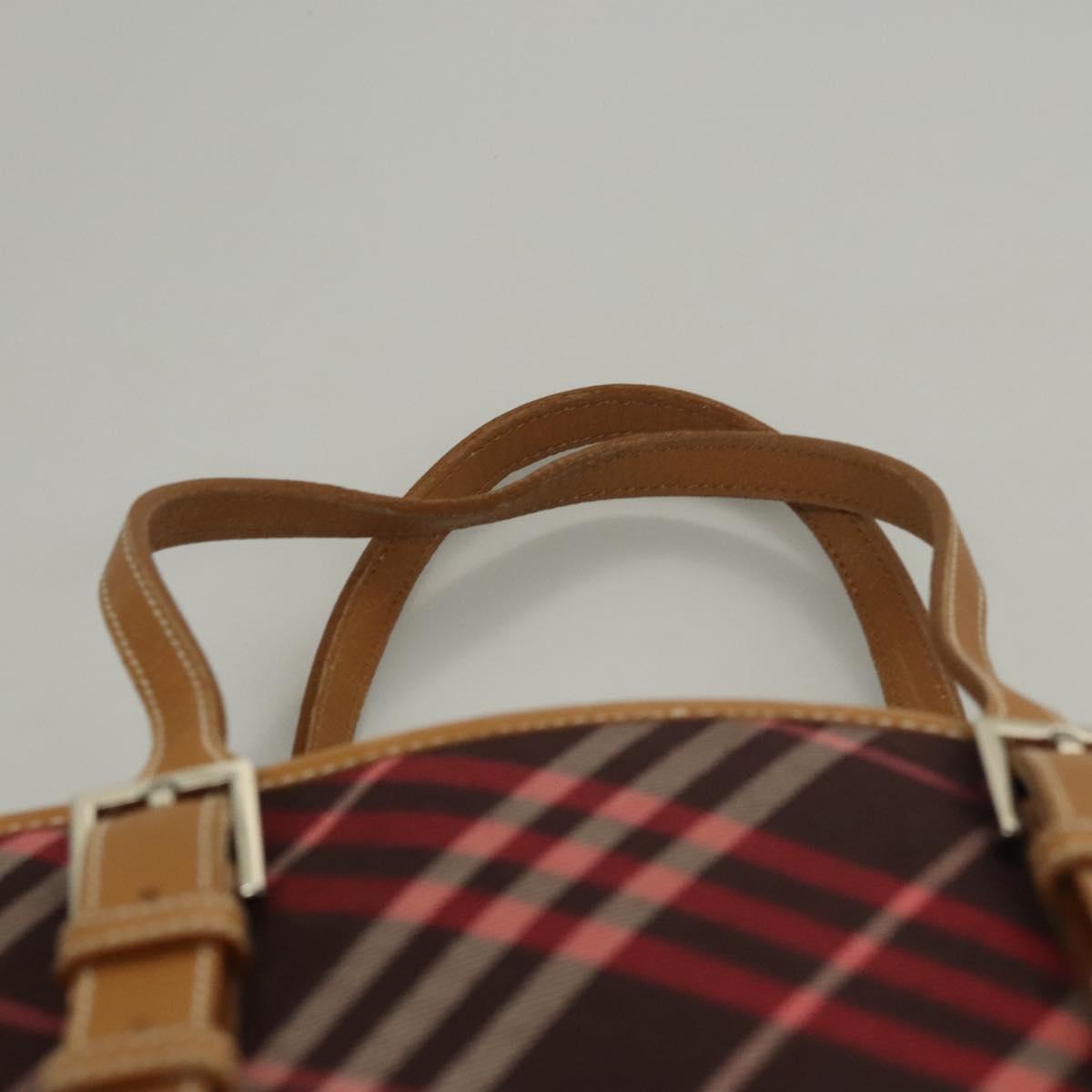 BURBERRY Nova Check Blue Label Tote Bag Canvas Pink Silver Auth 118227