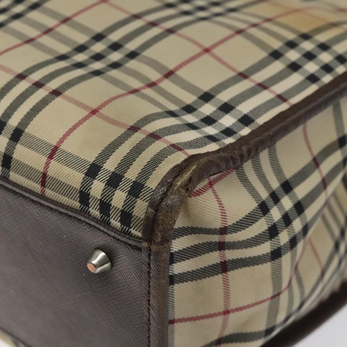 BURBERRY Nova Check Tote Bag Canvas Beige Silver Auth 118228