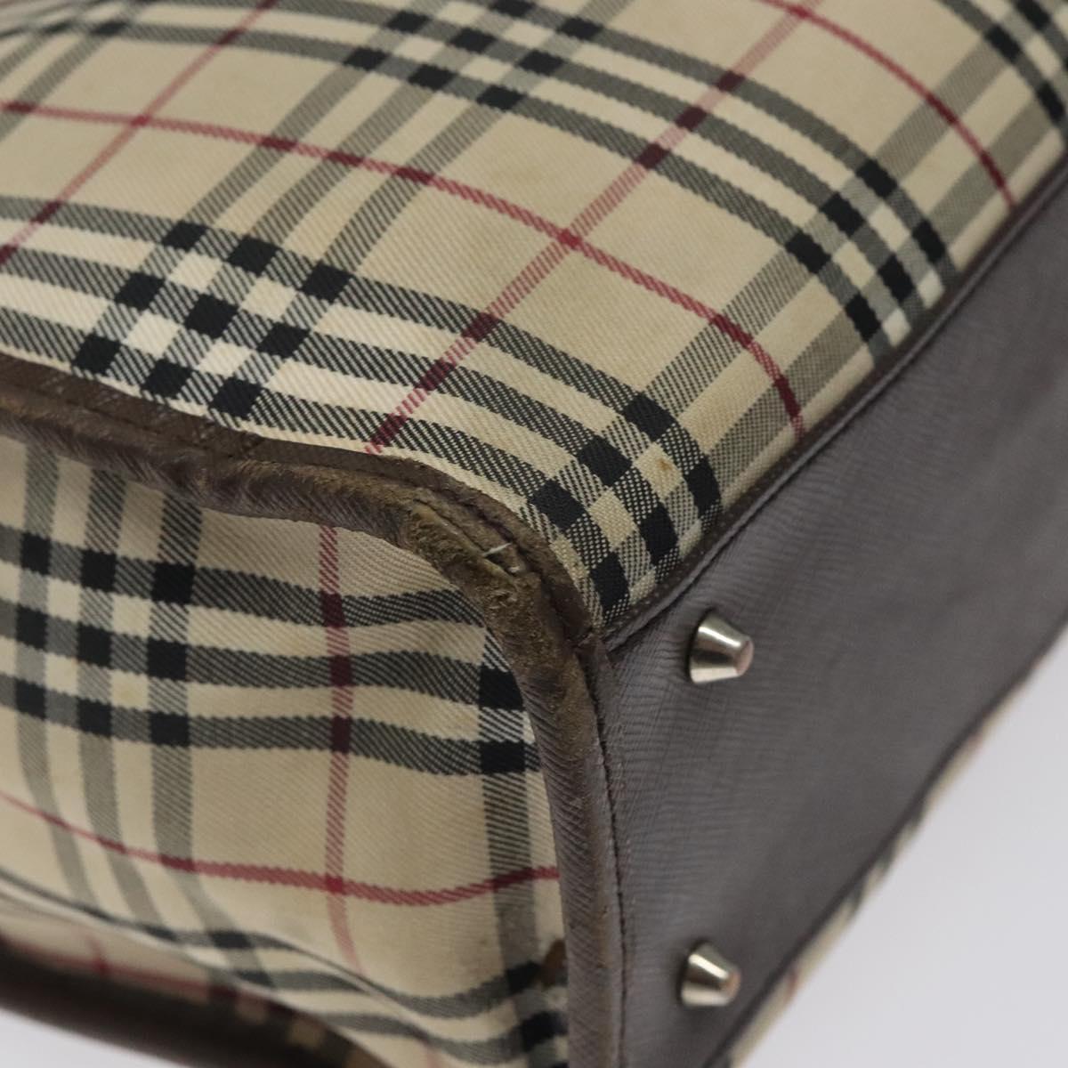 BURBERRY Nova Check Tote Bag Canvas Beige Silver Auth 118228