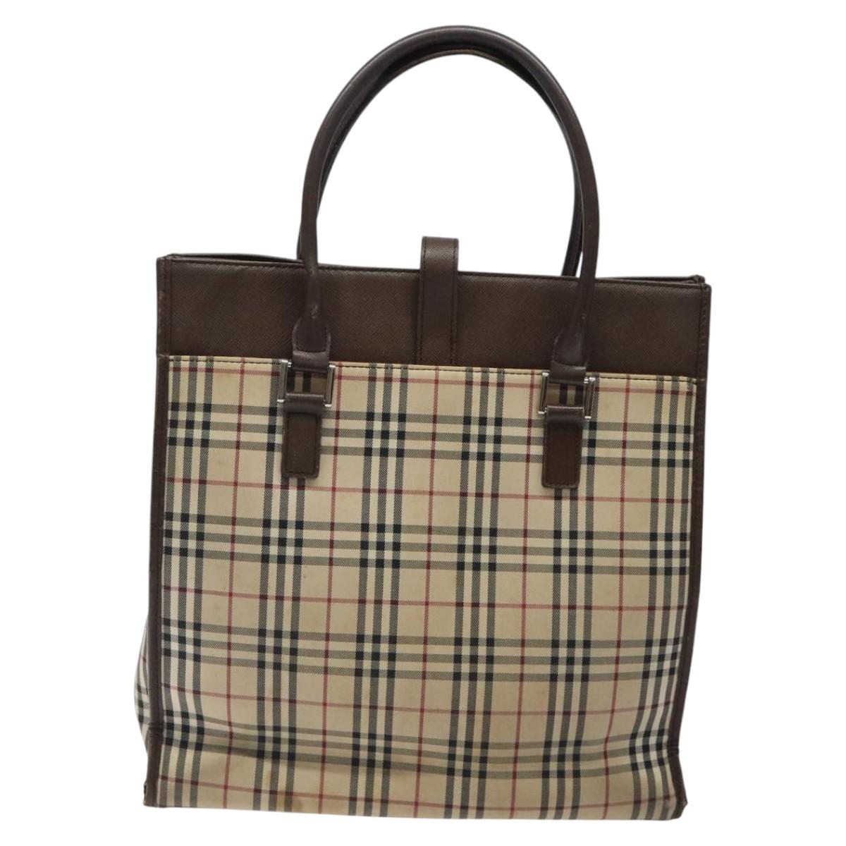 BURBERRY Nova Check Tote Bag Canvas Beige Silver Auth 118228