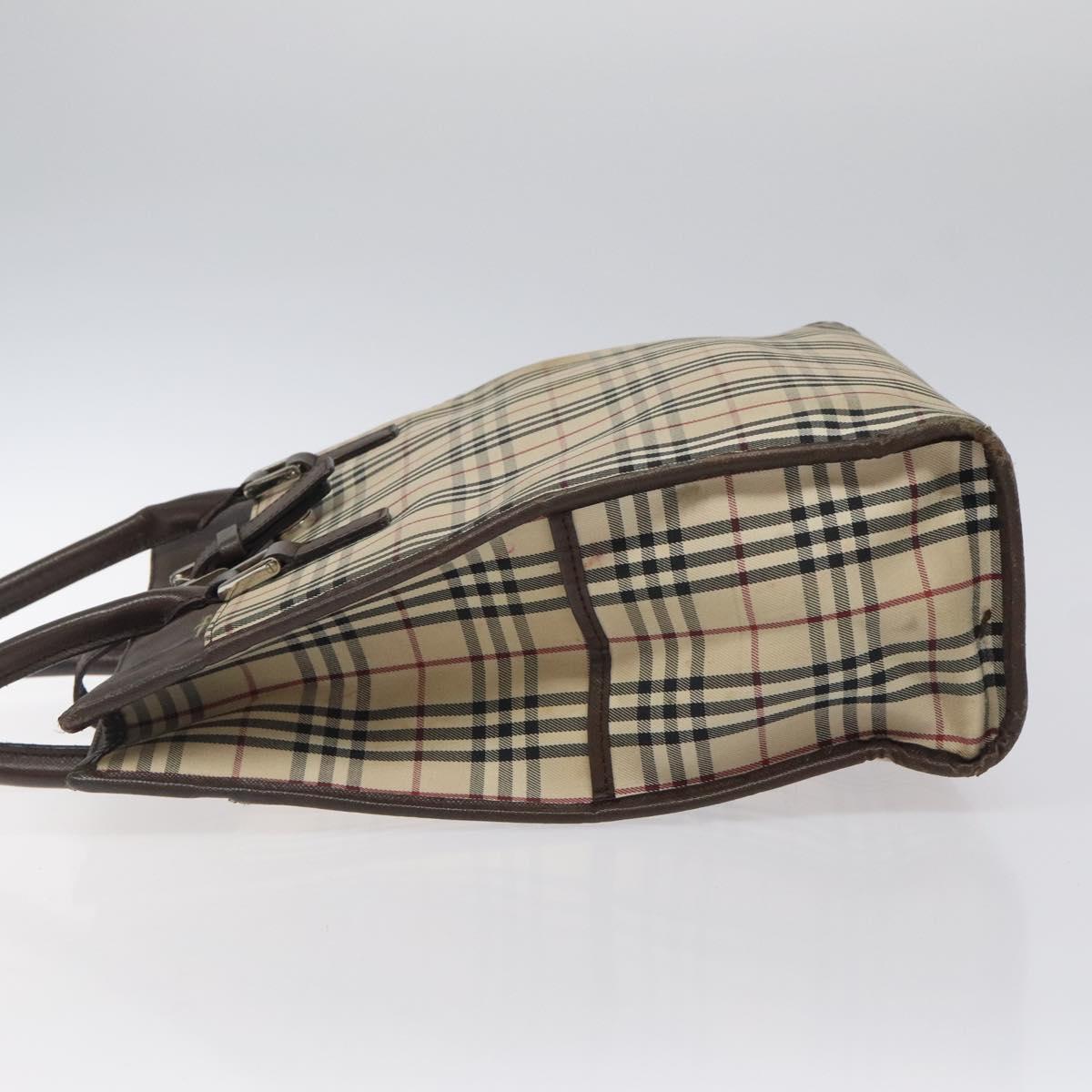 BURBERRY Nova Check Tote Bag Canvas Beige Silver Auth 118228