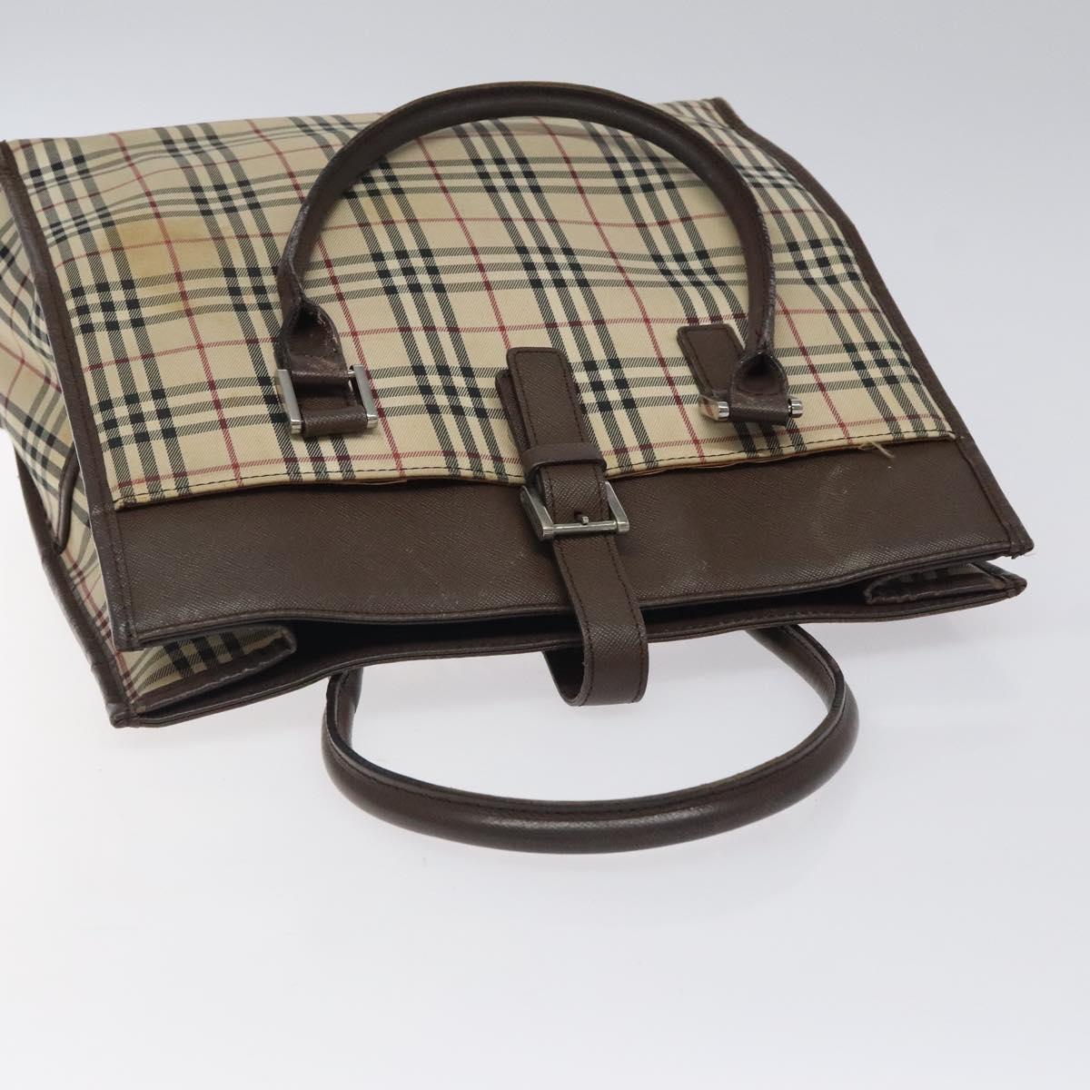 BURBERRY Nova Check Tote Bag Canvas Beige Silver Auth 118228