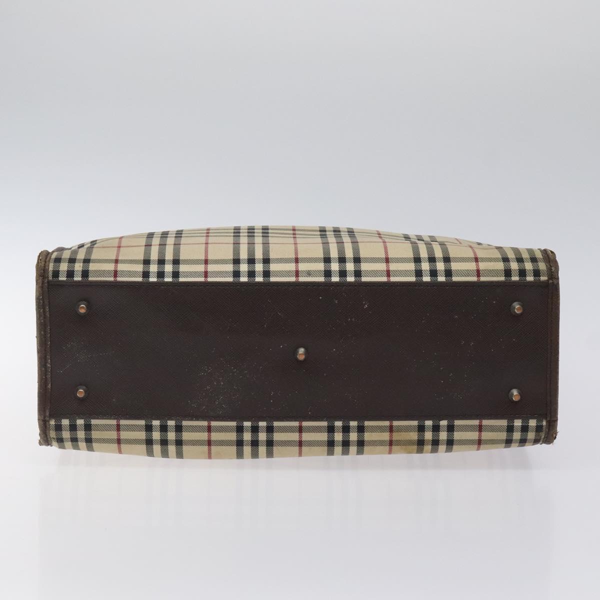 BURBERRY Nova Check Tote Bag Canvas Beige Silver Auth 118228