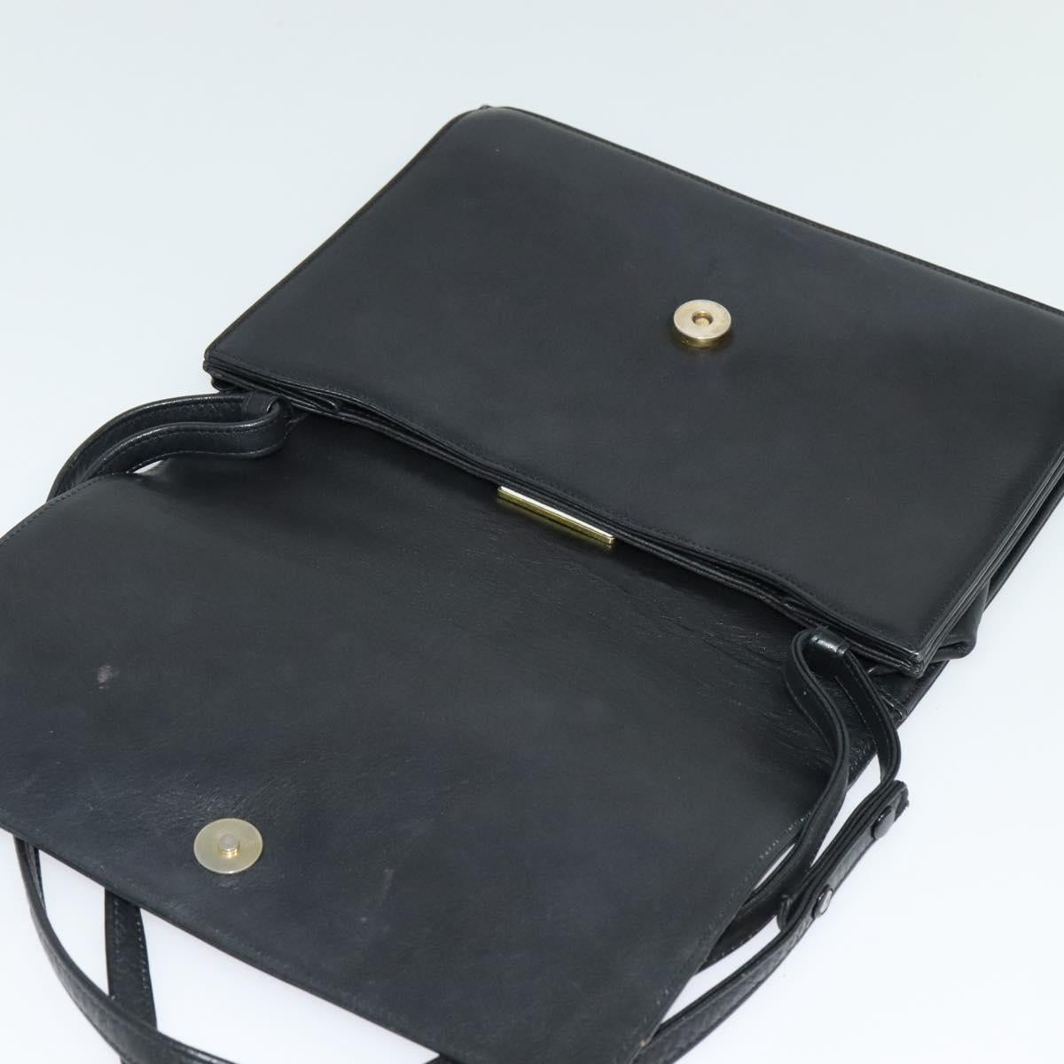 VALENTINO Shoulder Bag Leather Navy Gold Auth 118235