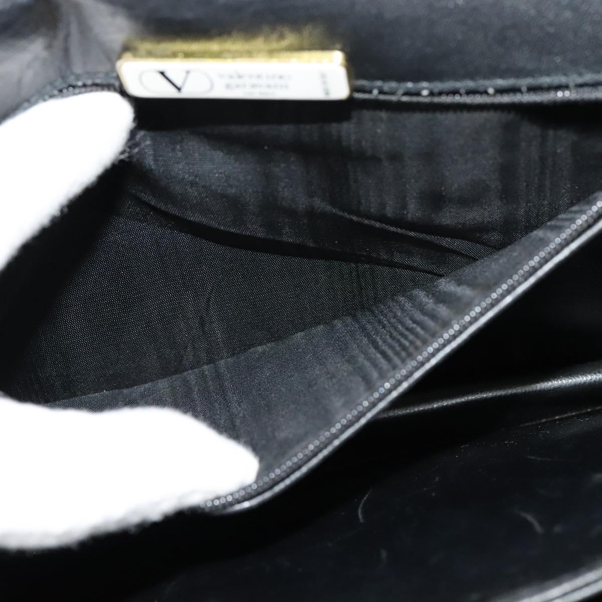 VALENTINO Shoulder Bag Leather Navy Gold Auth 118235