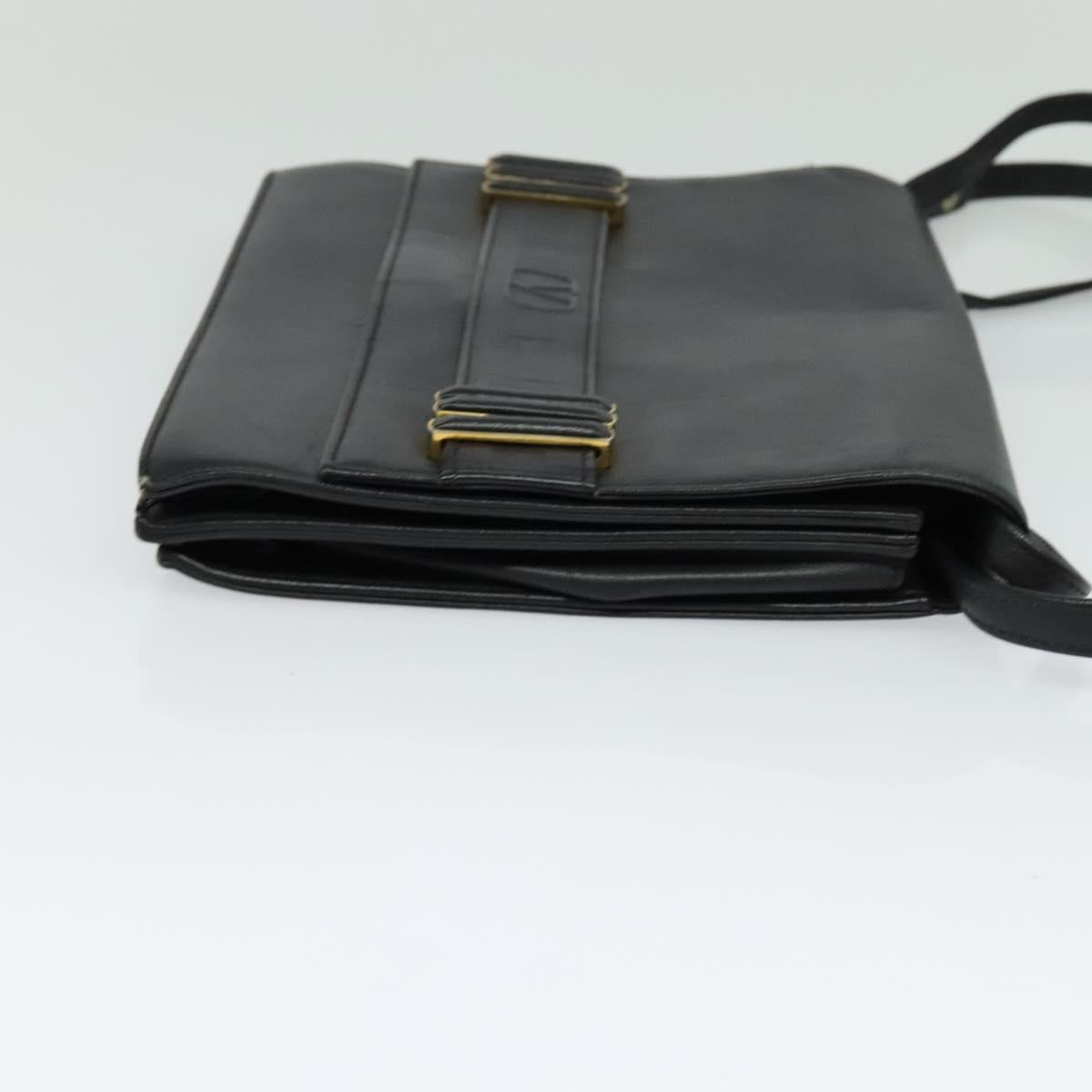 VALENTINO Shoulder Bag Leather Navy Gold Auth 118235