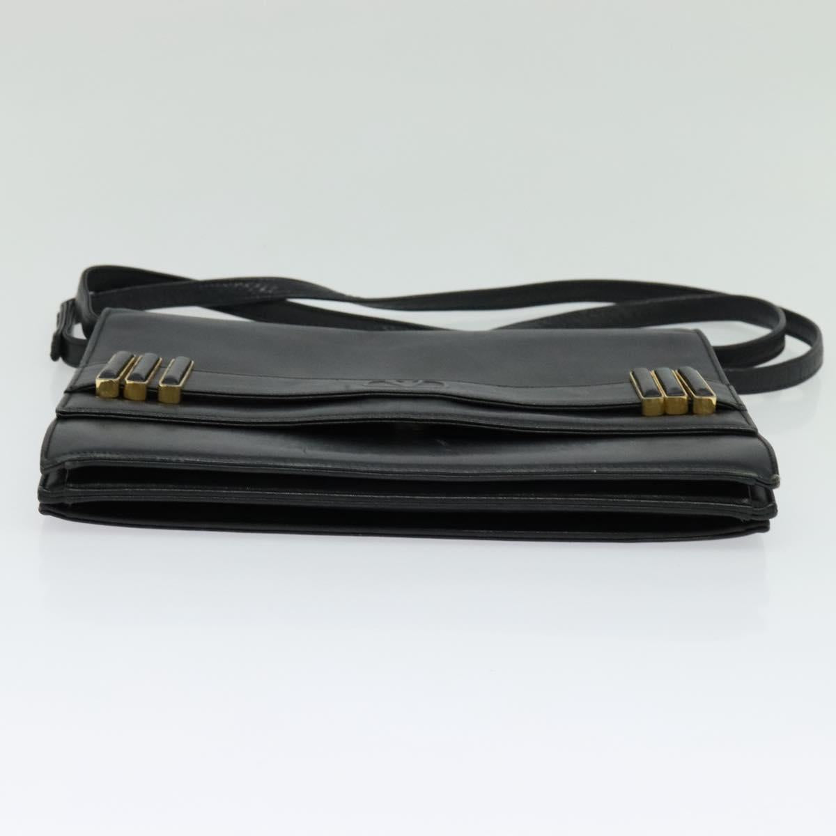 VALENTINO Shoulder Bag Leather Navy Gold Auth 118235