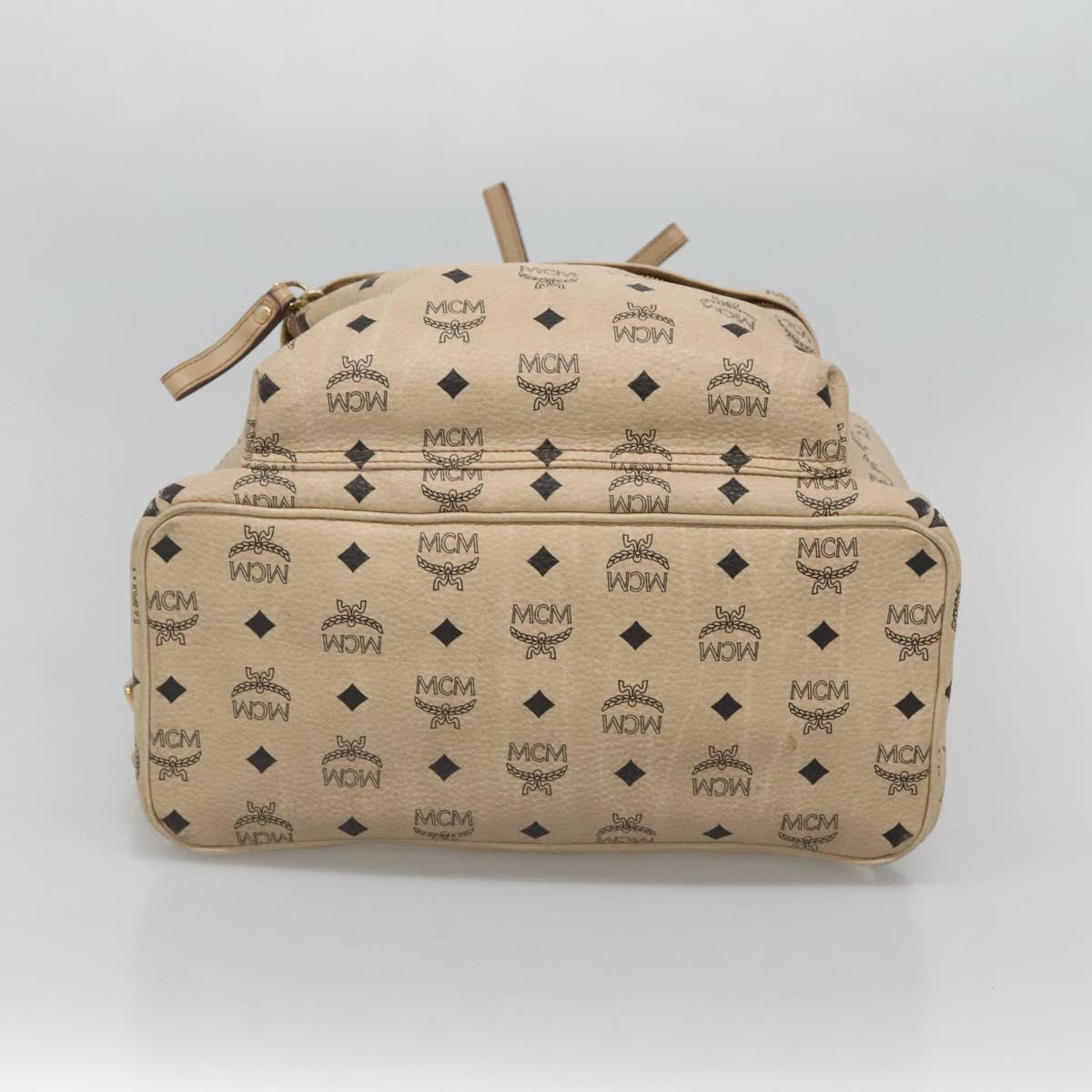 MCM Logogram Vicetos Backpack PVC Leather Beige Gold Auth 118249