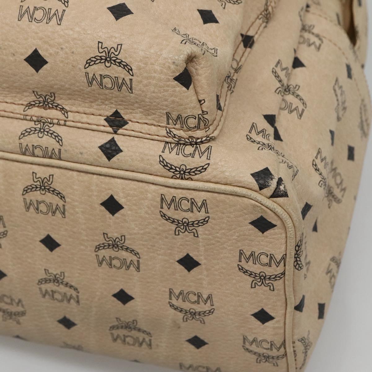 MCM Logogram Vicetos Backpack PVC Leather Beige Gold Auth 118249