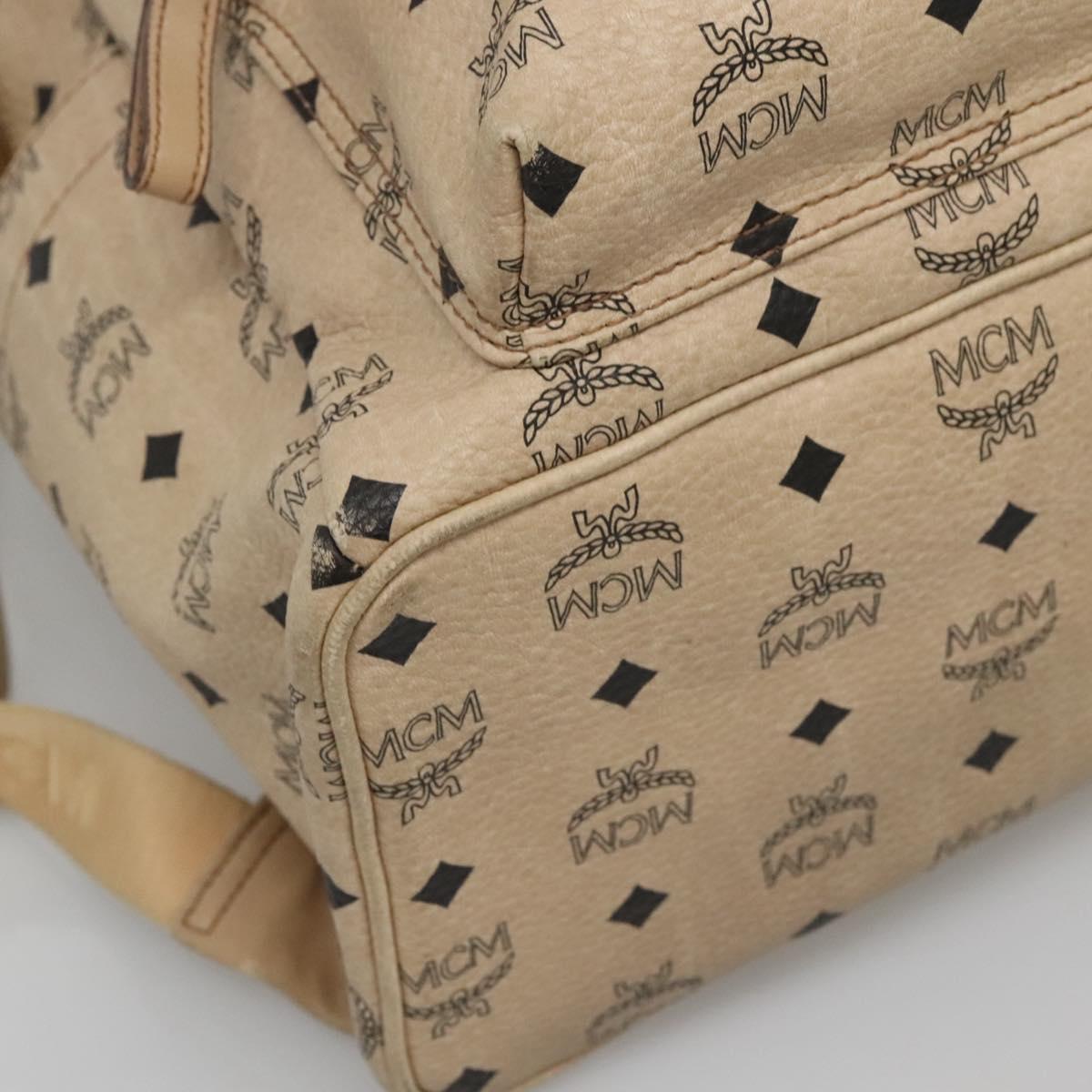 MCM Logogram Vicetos Backpack PVC Leather Beige Gold Auth 118249