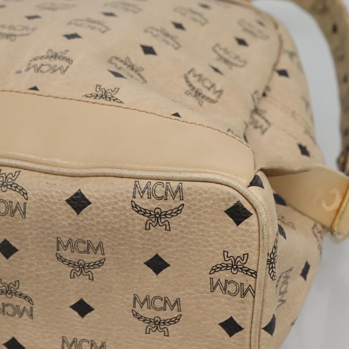 MCM Logogram Vicetos Backpack PVC Leather Beige Gold Auth 118249