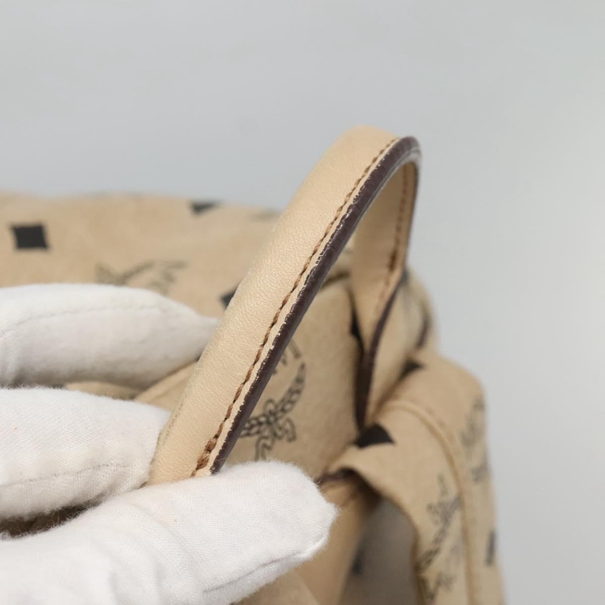 MCM Logogram Vicetos Backpack PVC Leather Beige Gold Auth 118249