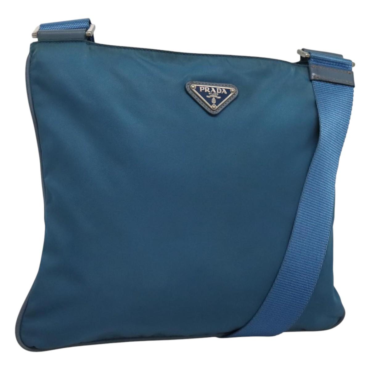PRADA Shoulder Bag Nylon Blue Silver Auth 118258