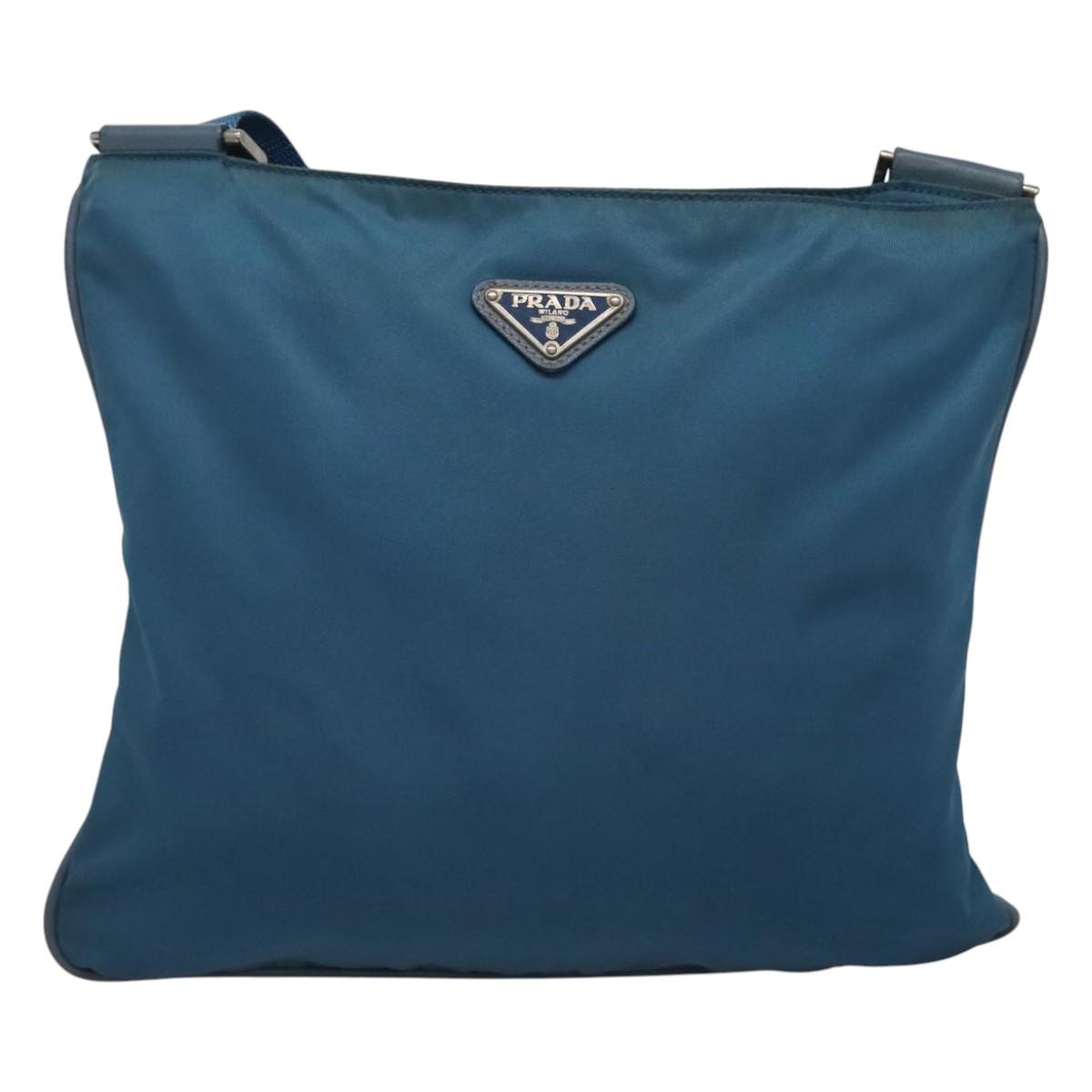 PRADA Shoulder Bag Nylon Blue Silver Auth 118258