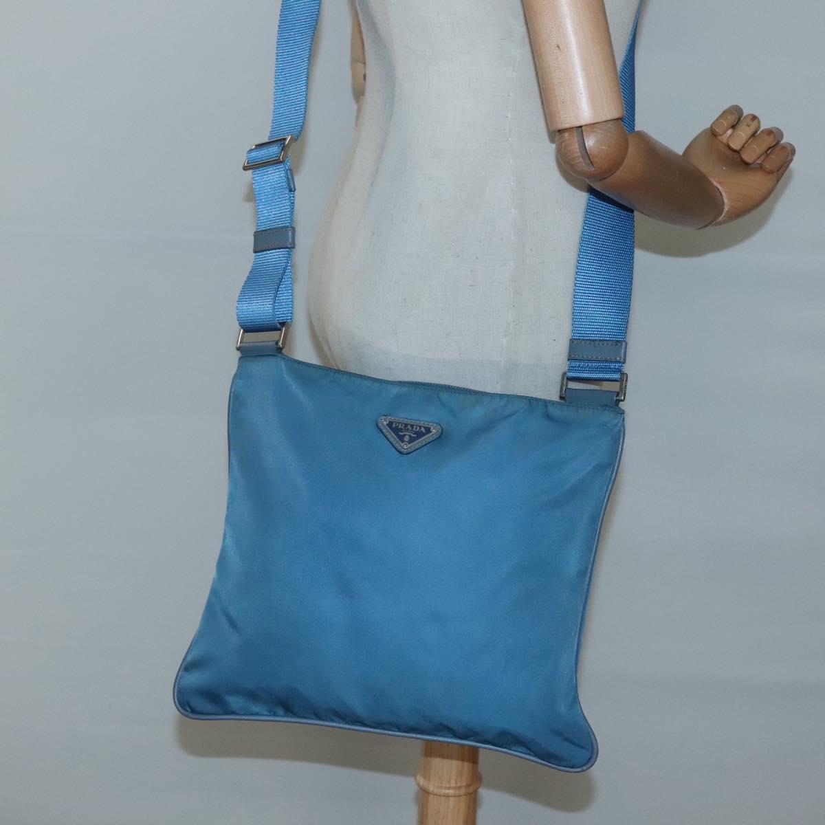 PRADA Shoulder Bag Nylon Blue Silver Auth 118258