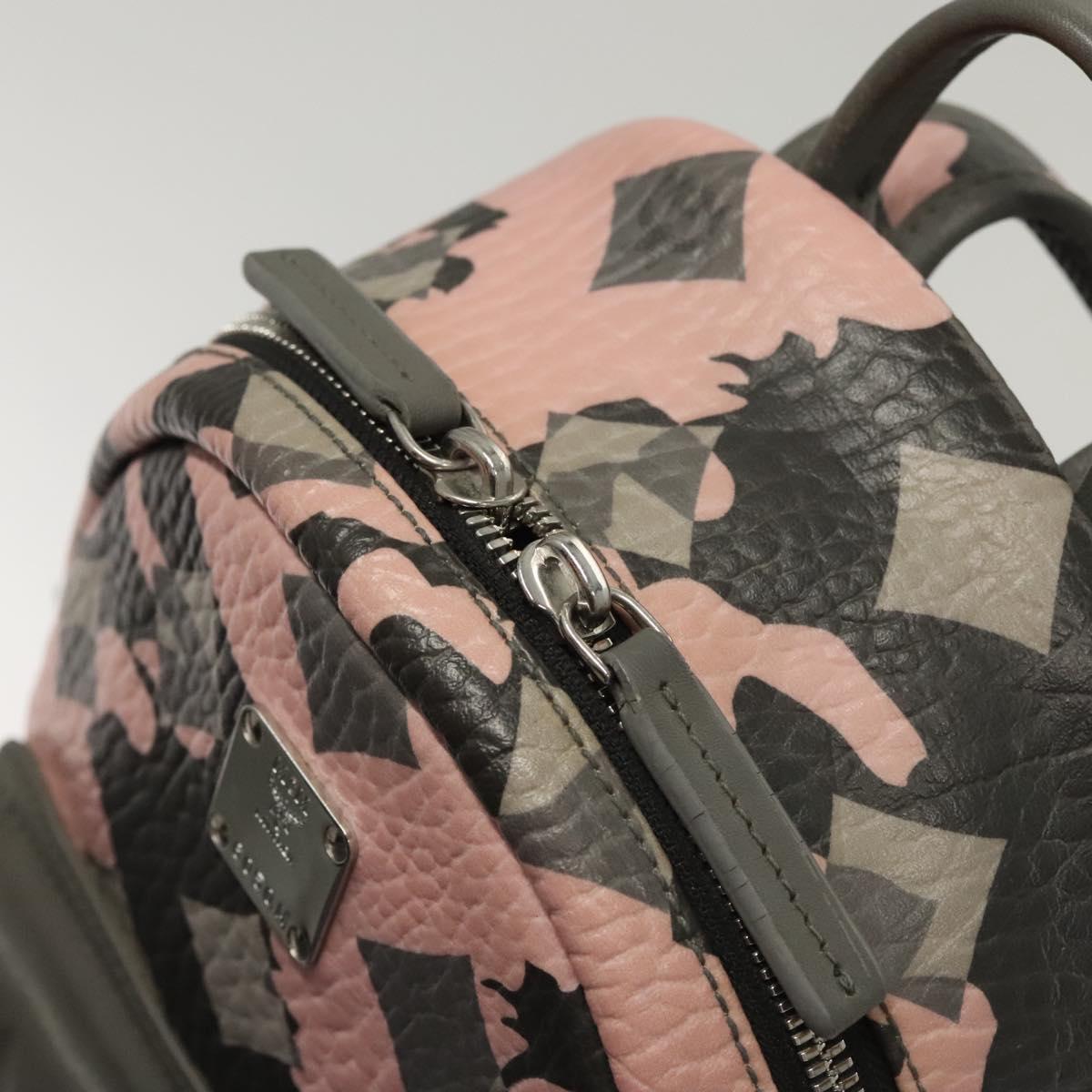 MCM Vicetos Logogram Backpack PVC Leather Pink Silver Auth 118259