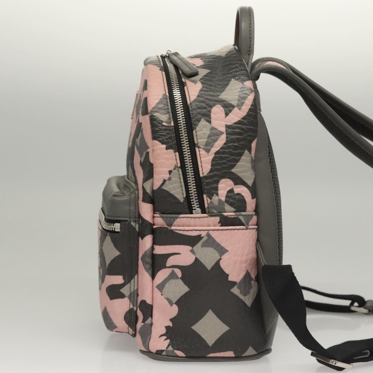 MCM Vicetos Logogram Backpack PVC Leather Pink Silver Auth 118259