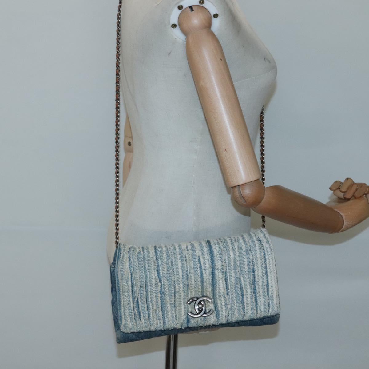 CHANEL Matelasse Chain Shoulder Bag Denim Blue CC Auth 118265