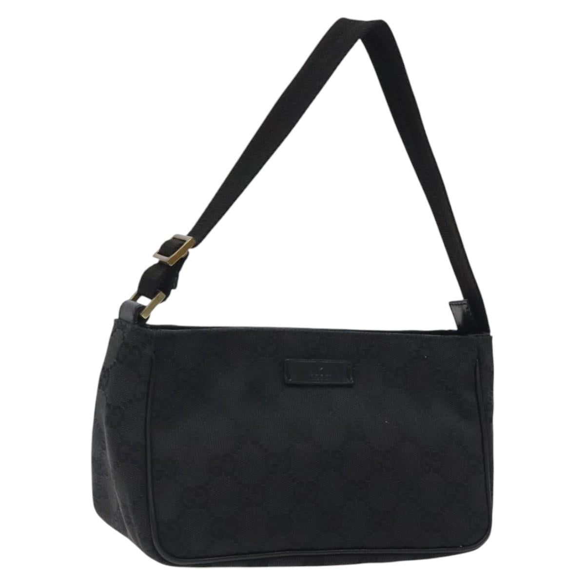 GUCCI GG Canvas Accessory Pouch Black Gold 106644 Auth 118268