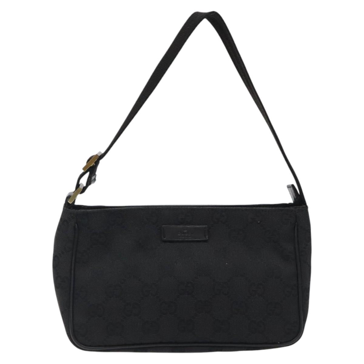 GUCCI GG Canvas Accessory Pouch Black Gold 106644 Auth 118268