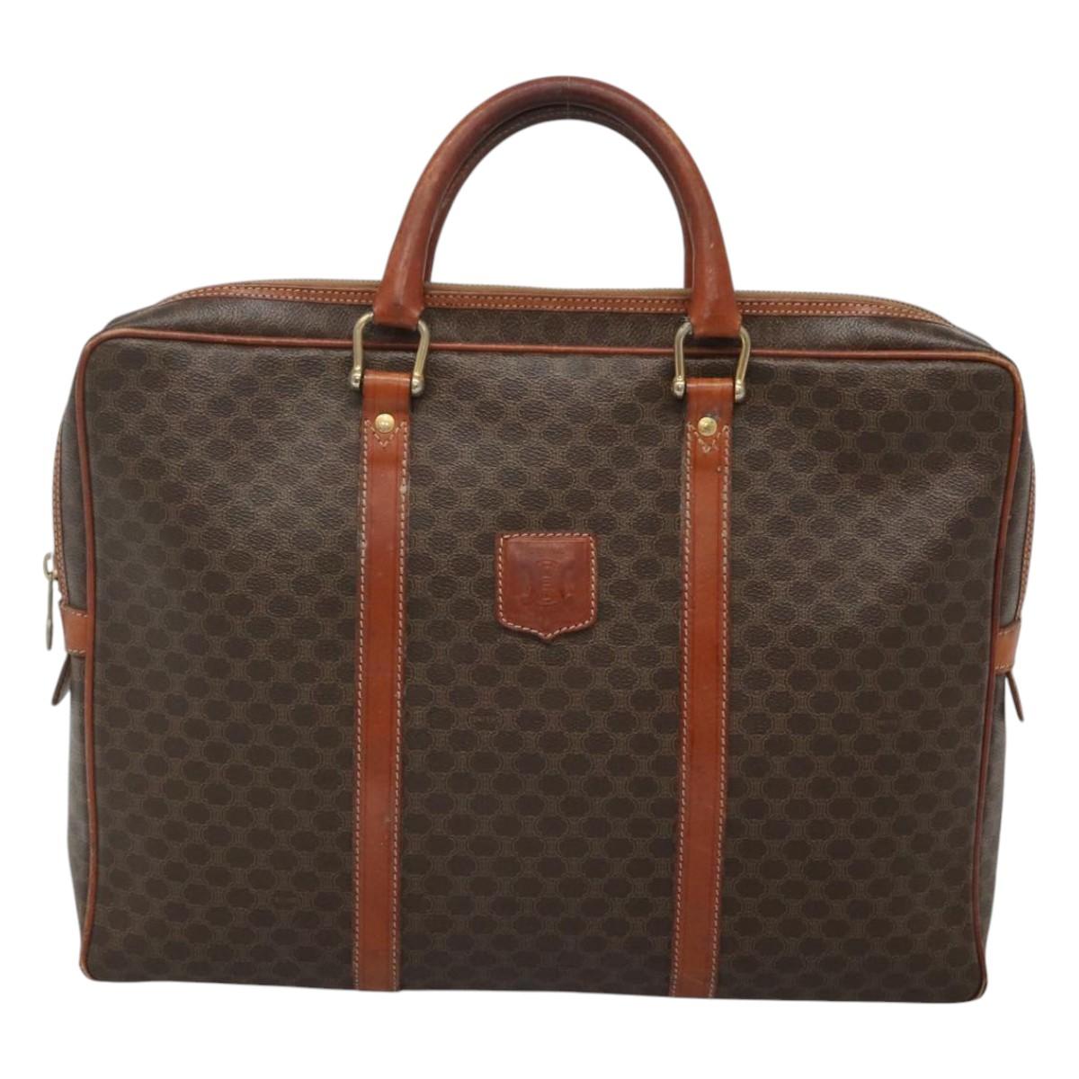 CELINE Macadam Canvas Hand Bag PVC Leather Brown Gold Auth 118271