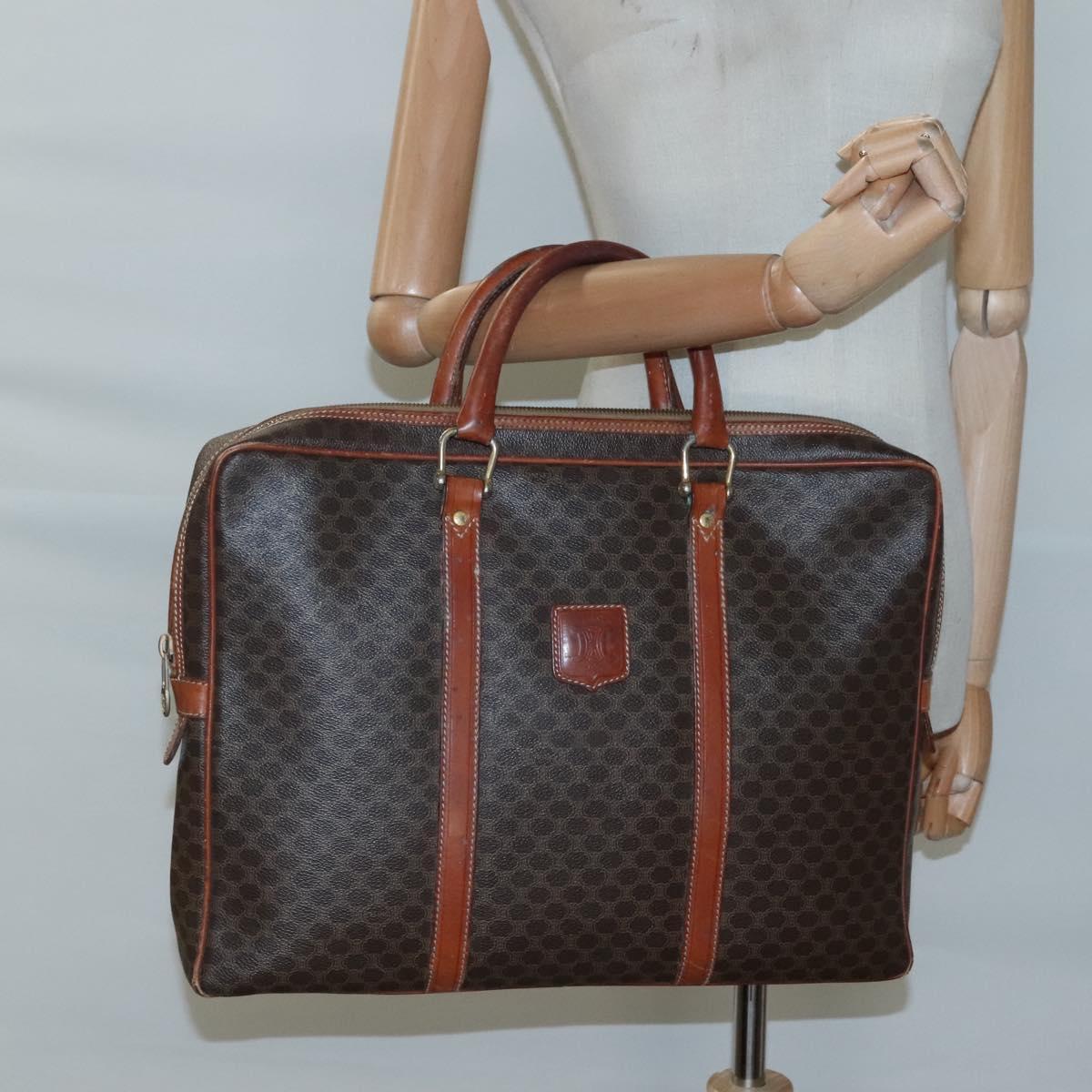 CELINE Macadam Canvas Hand Bag PVC Leather Brown Gold Auth 118271