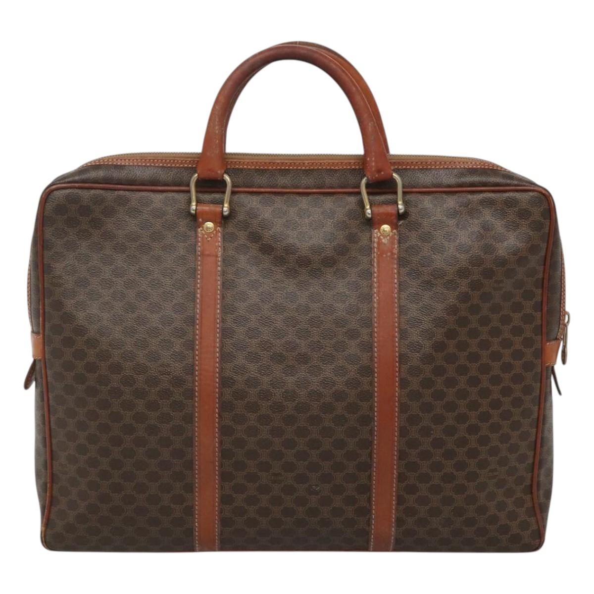 CELINE Macadam Canvas Hand Bag PVC Leather Brown Gold Auth 118271