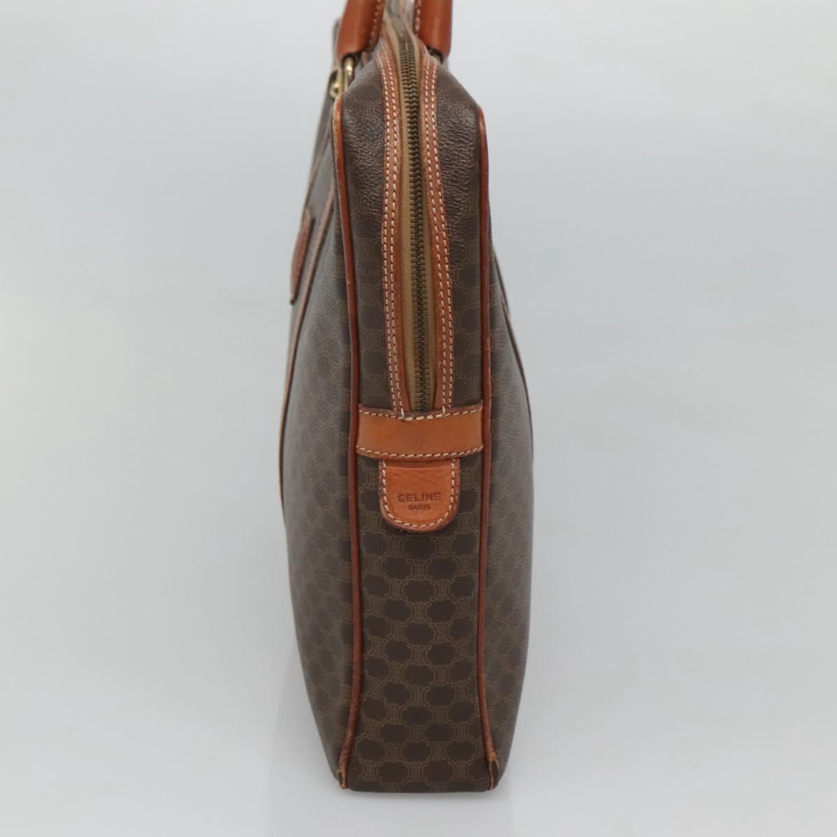 CELINE Macadam Canvas Hand Bag PVC Leather Brown Gold Auth 118271