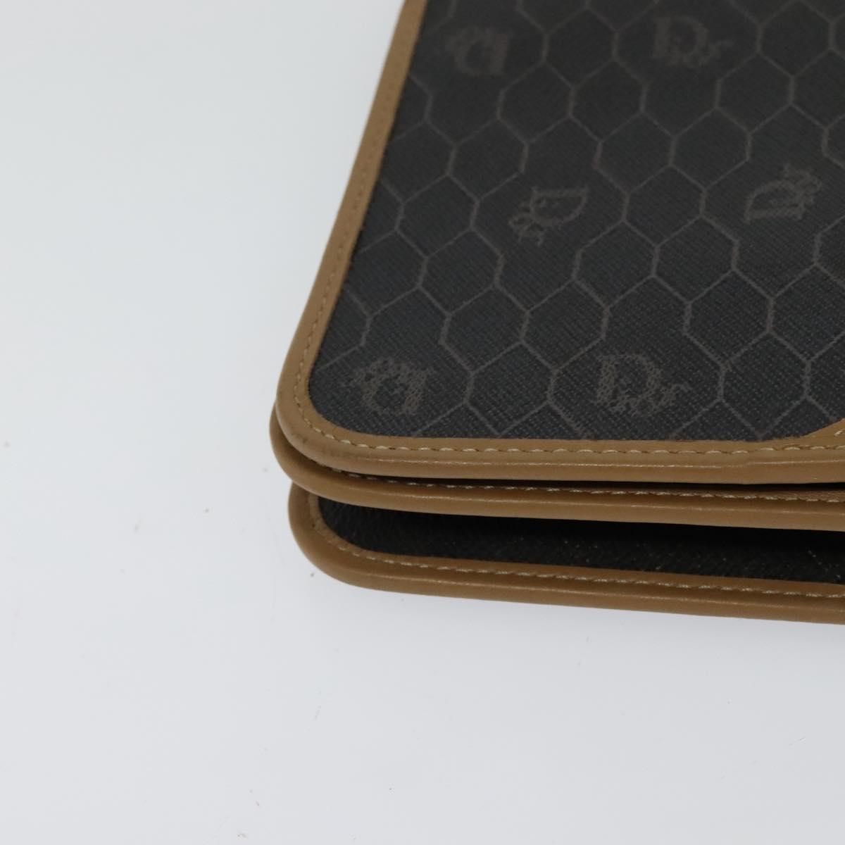 Christian Dior Honeycomb Canvas Chain Bag PVC Leather Black Gold Auth 118277