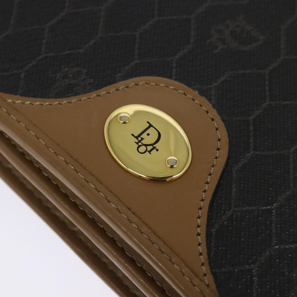 Christian Dior Honeycomb Canvas Chain Bag PVC Leather Black Gold Auth 118277