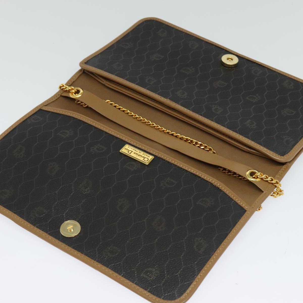 Christian Dior Honeycomb Canvas Chain Bag PVC Leather Black Gold Auth 118277