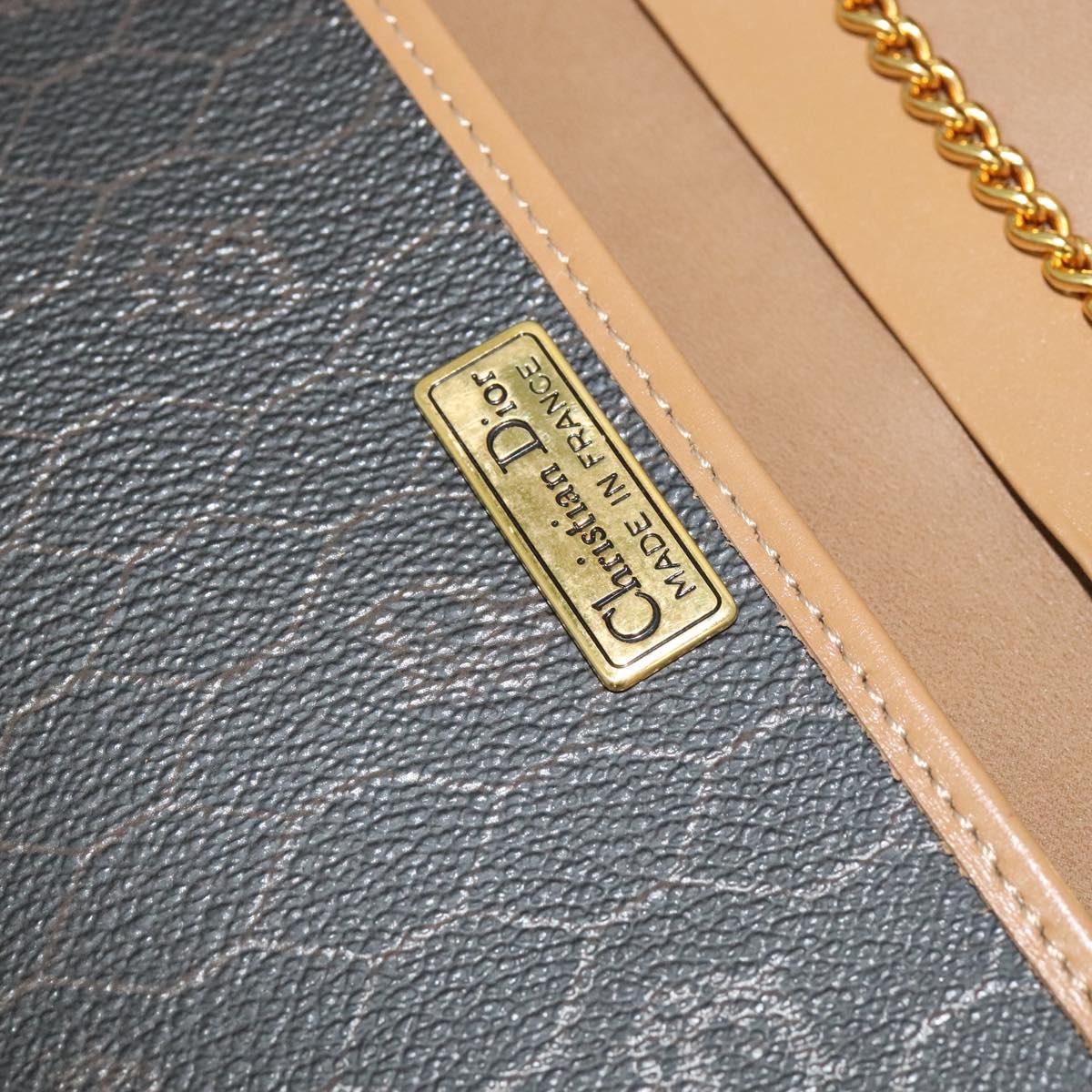 Christian Dior Honeycomb Canvas Chain Bag PVC Leather Black Gold Auth 118277