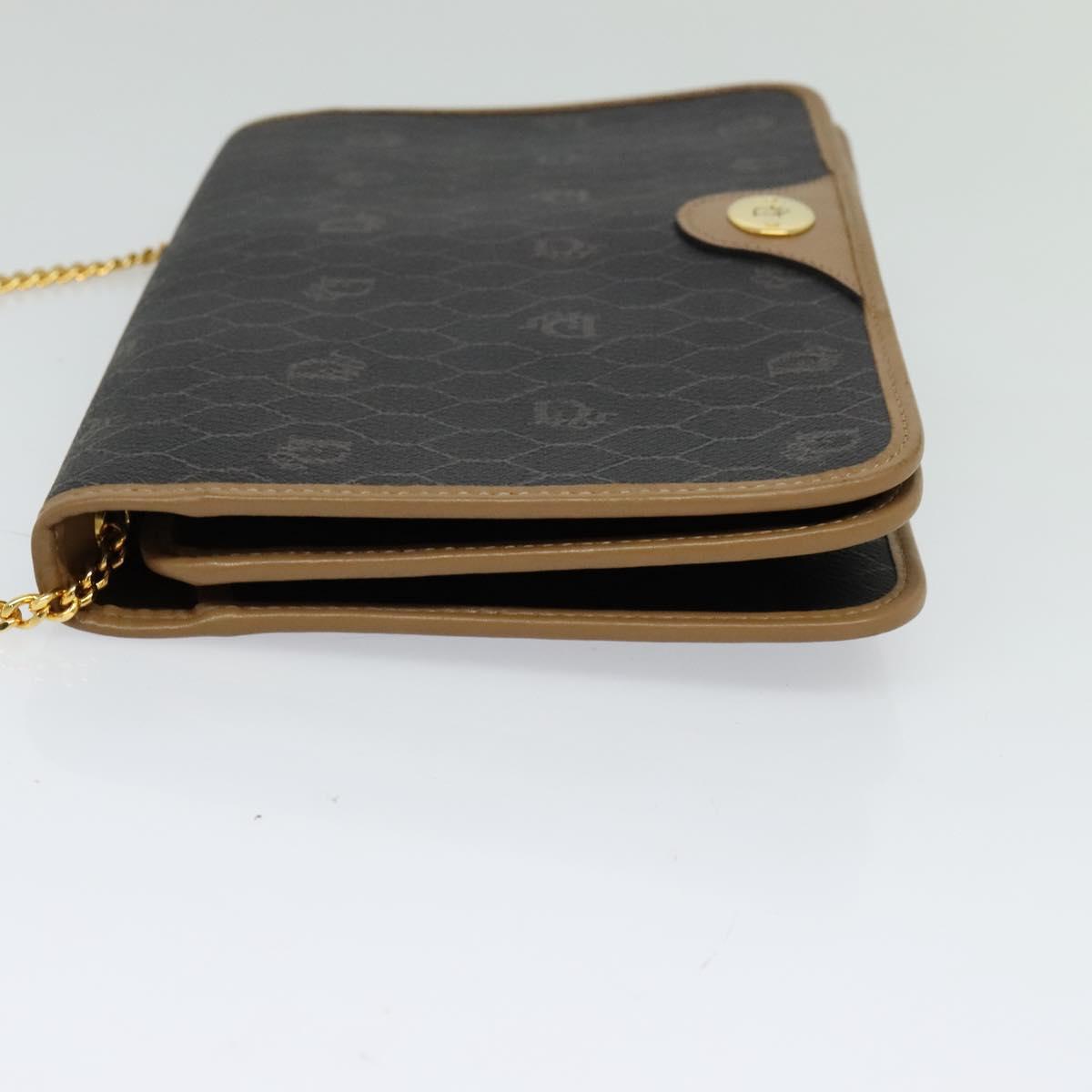 Christian Dior Honeycomb Canvas Chain Bag PVC Leather Black Gold Auth 118277