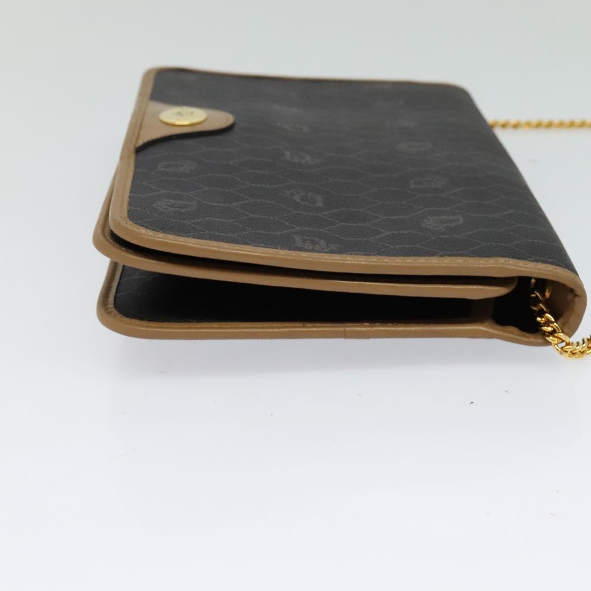 Christian Dior Honeycomb Canvas Chain Bag PVC Leather Black Gold Auth 118277