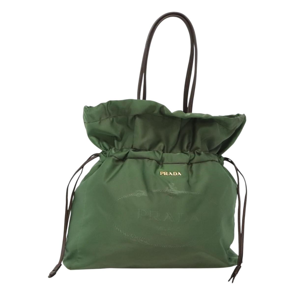 PRADA Shoulder Bag Nylon Green Gold Auth 118291