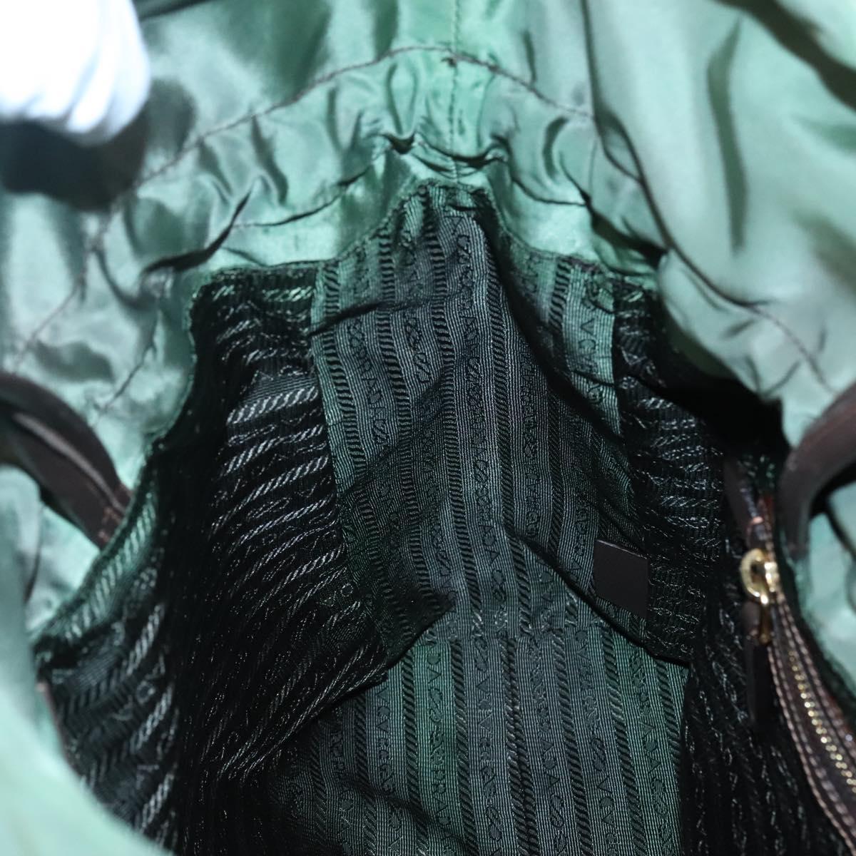 PRADA Shoulder Bag Nylon Green Gold Auth 118291