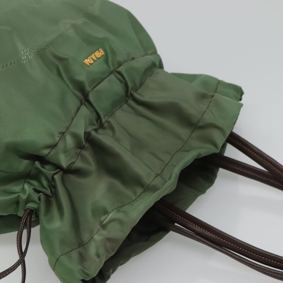 PRADA Shoulder Bag Nylon Green Gold Auth 118291