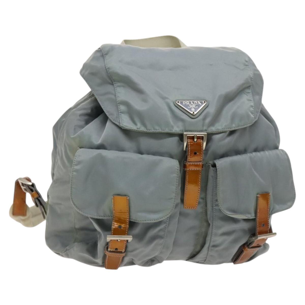 PRADA Backpack Nylon Light Blue Silver Auth 118295