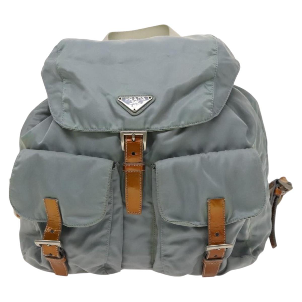 PRADA Backpack Nylon Light Blue Silver Auth 118295